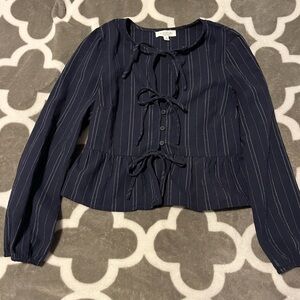Navy Blue Striped Women's Top